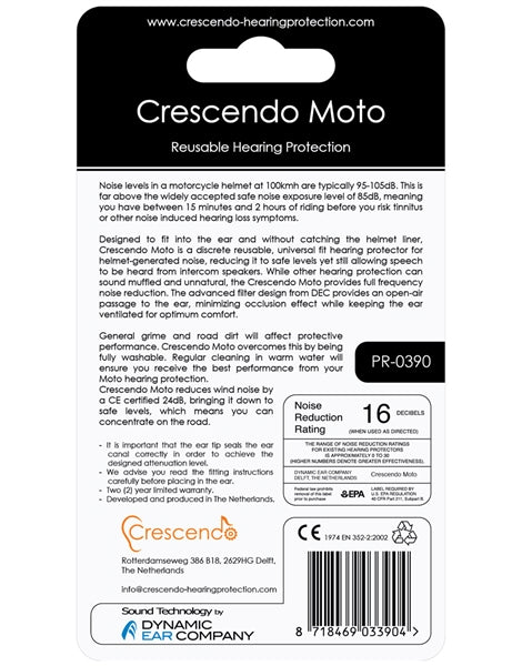 Crescendo Moto Ear Plugs - Attenuation