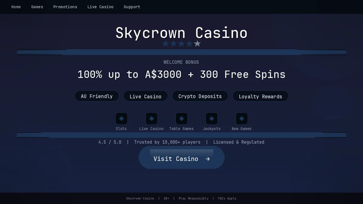 Skycrown Casino online casino homepage with Canadian welcome bonus
